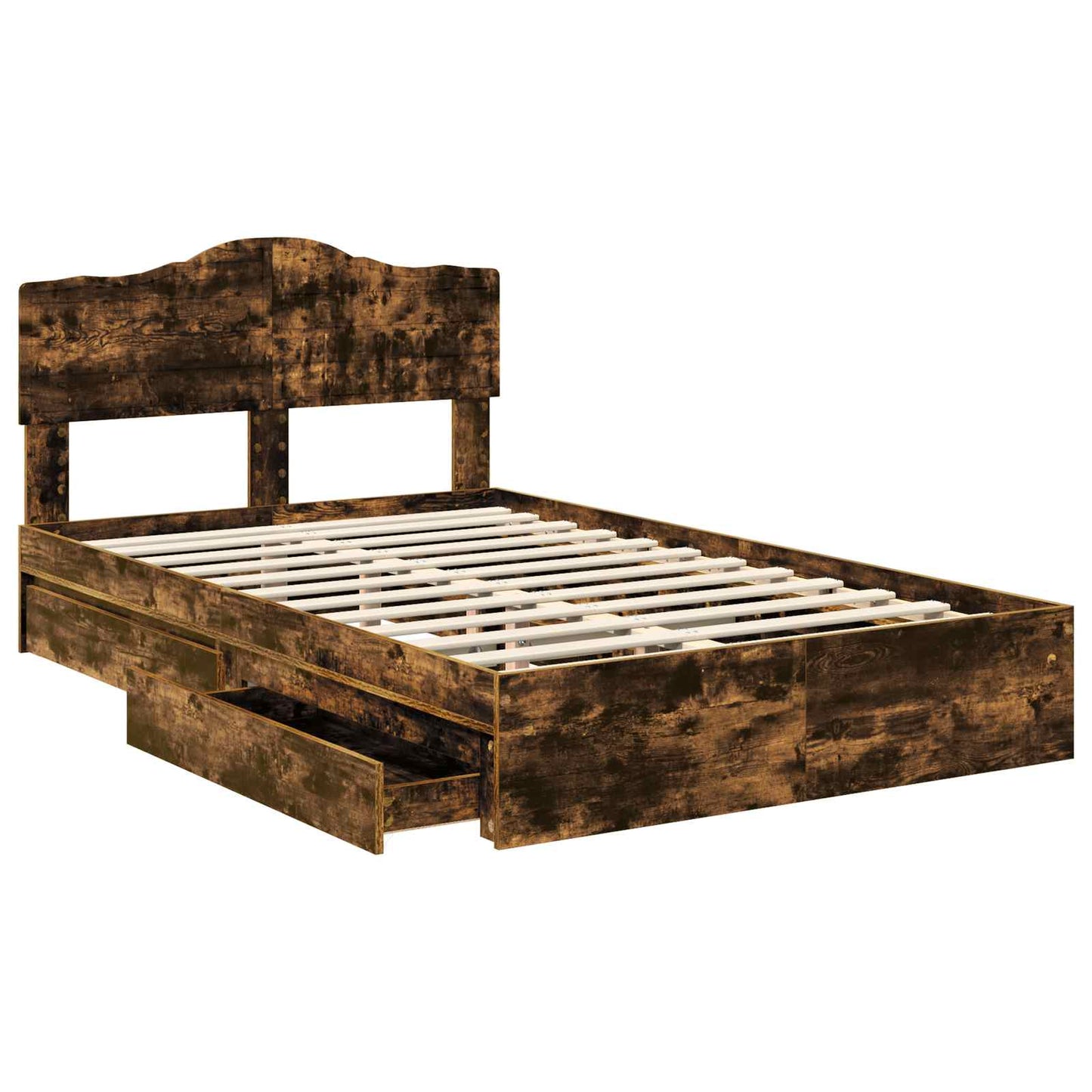 vidaXL Storage Bed with Drawer Smoked Oak 135 x 190 cm Engineered Wood