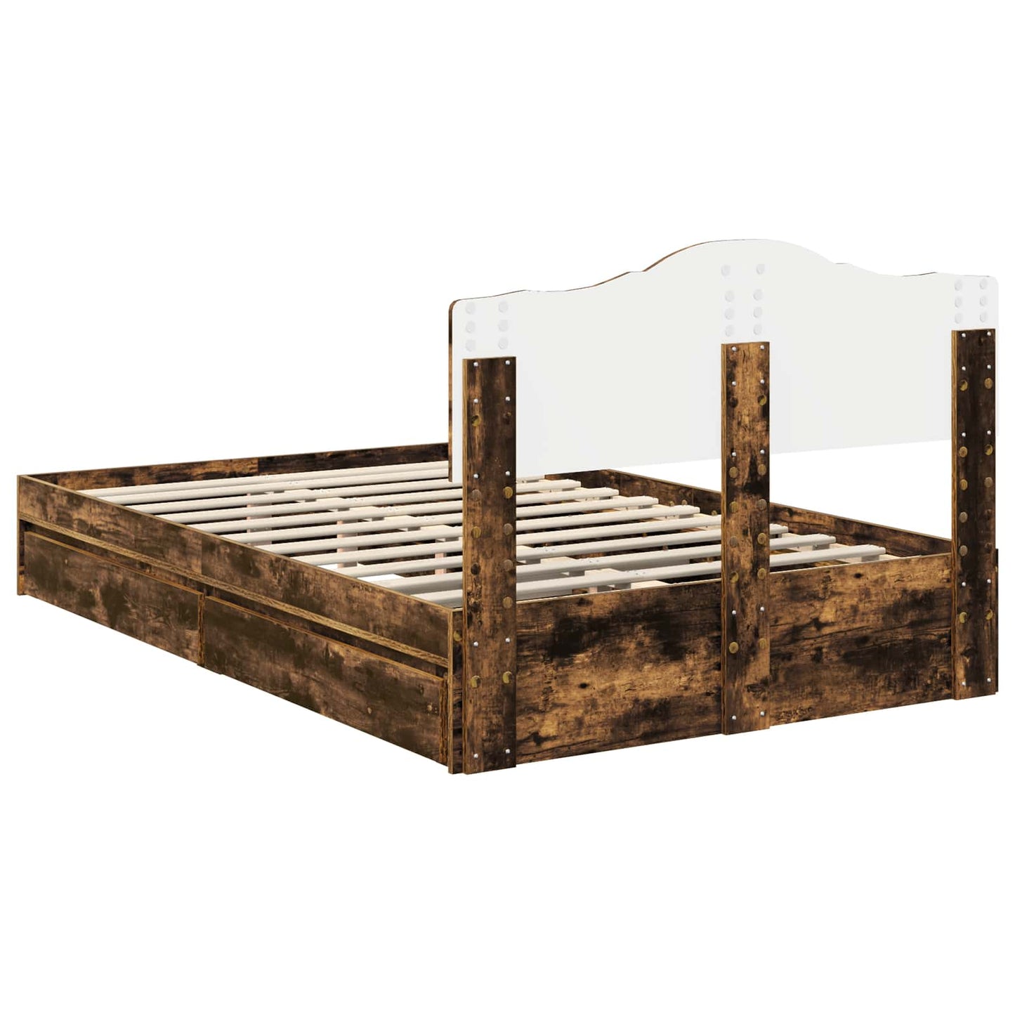vidaXL Storage Bed with Drawer Smoked Oak 135 x 190 cm Engineered Wood