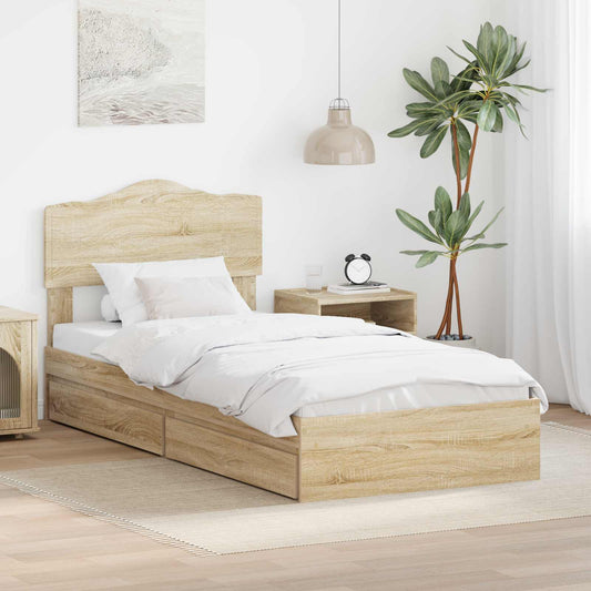 vidaXL Storage Bed with Drawer Sonoma Oak 90 x 200 cm Engineered Wood