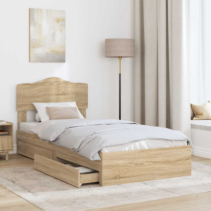 vidaXL Storage Bed with Drawer Sonoma Oak 90 x 200 cm Engineered Wood