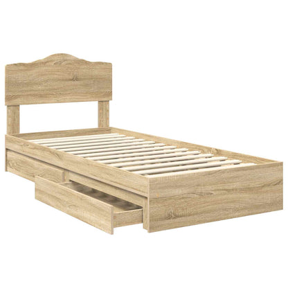 vidaXL Storage Bed with Drawer Sonoma Oak 90 x 200 cm Engineered Wood