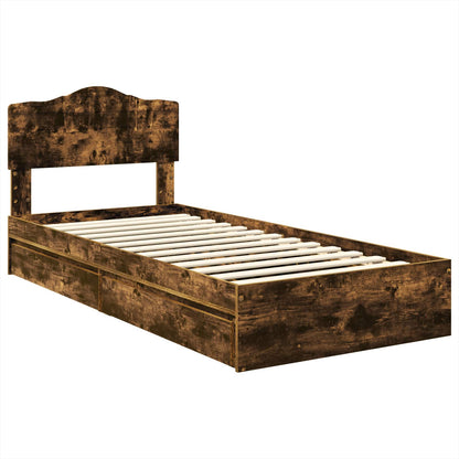 vidaXL Storage Bed with Drawer Smoked Oak 90 x 200 cm Engineered Wood