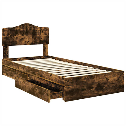 vidaXL Storage Bed with Drawer Smoked Oak 90 x 200 cm Engineered Wood