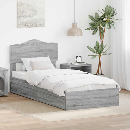 vidaXL Storage Bed with Drawer Grey Sonoma 90 x 200 cm Engineered Wood