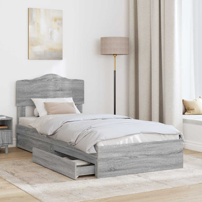 vidaXL Storage Bed with Drawer Grey Sonoma 90 x 200 cm Engineered Wood