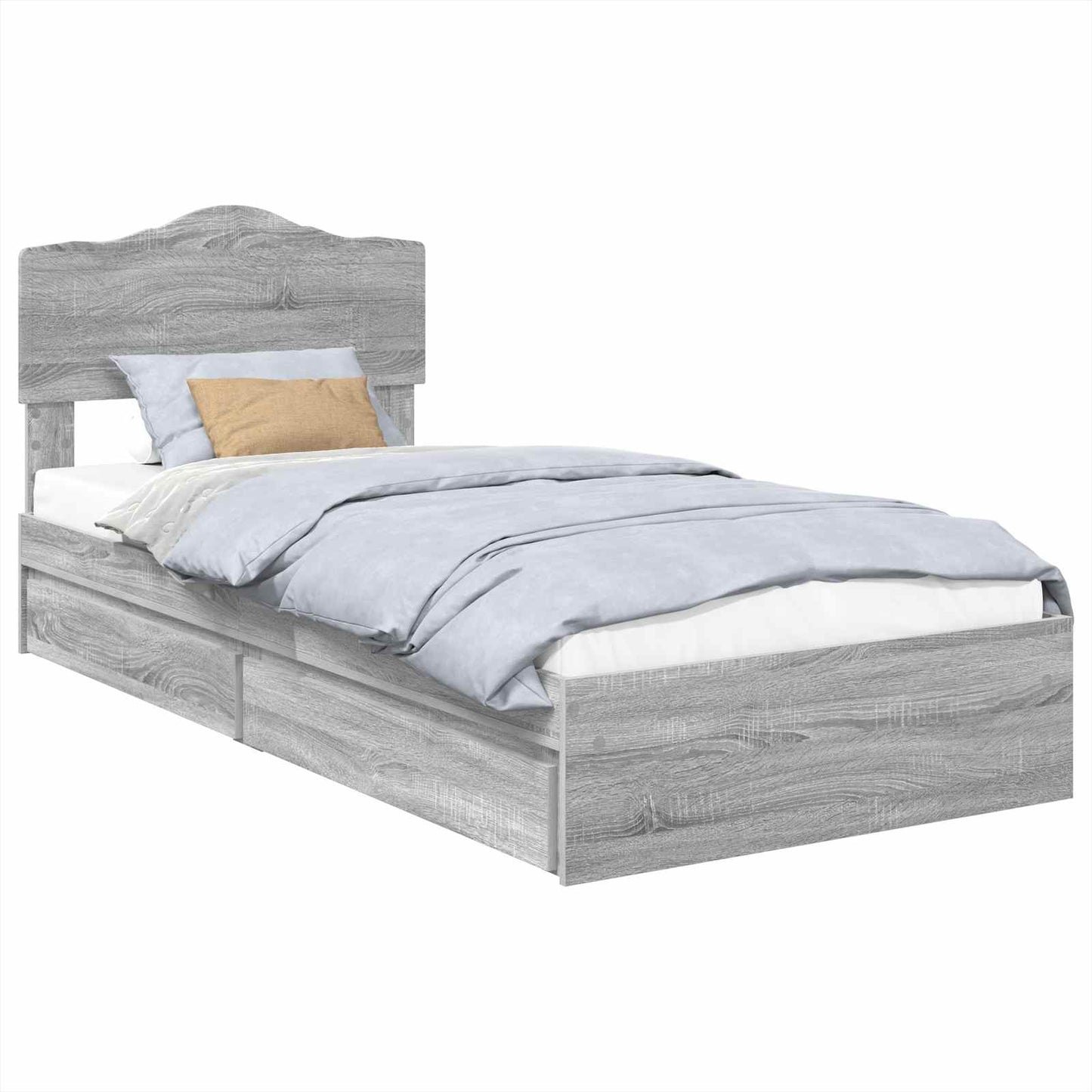 vidaXL Storage Bed with Drawer Grey Sonoma 90 x 200 cm Engineered Wood