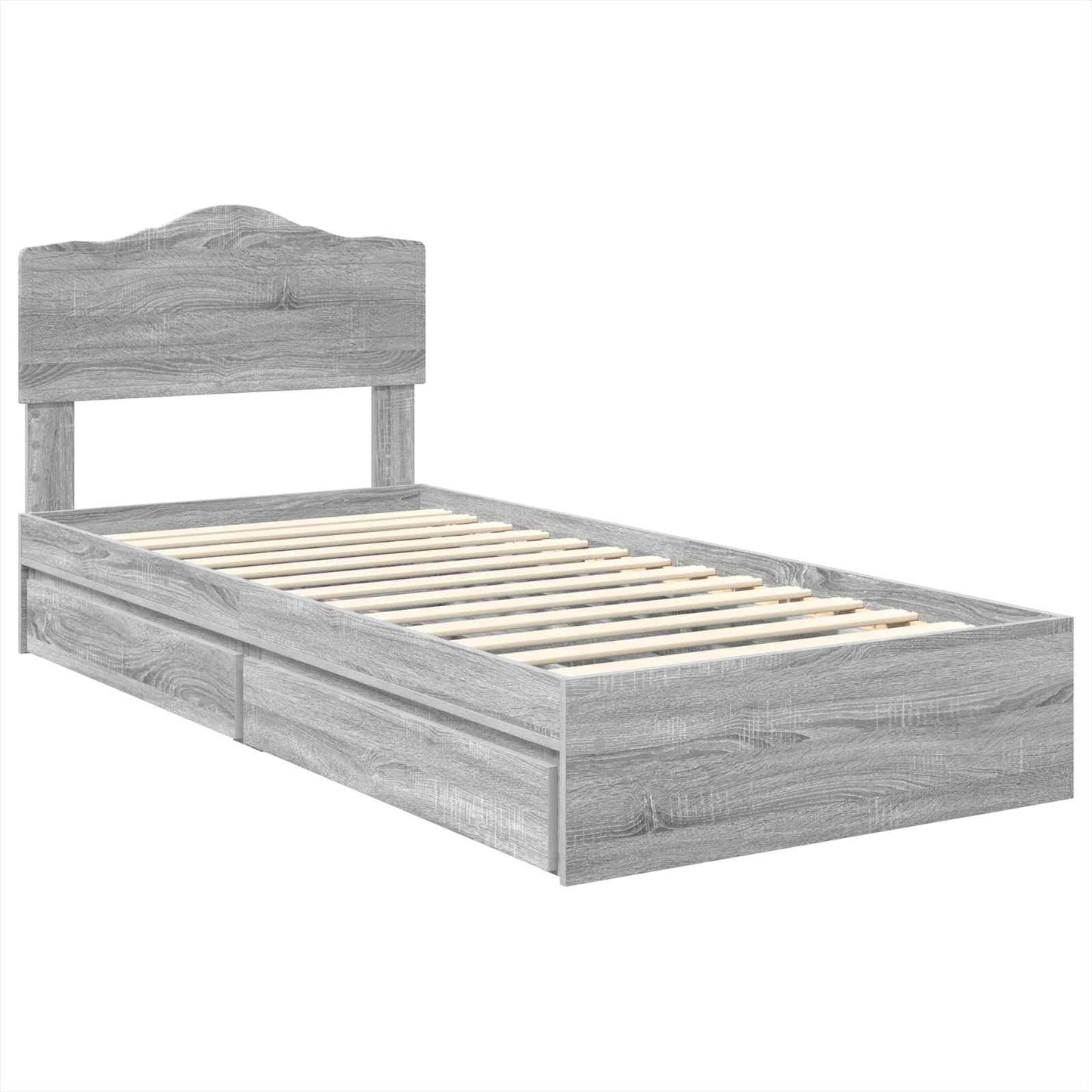 vidaXL Storage Bed with Drawer Grey Sonoma 90 x 200 cm Engineered Wood