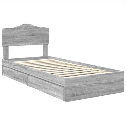 vidaXL Storage Bed with Drawer Grey Sonoma 90 x 200 cm Engineered Wood