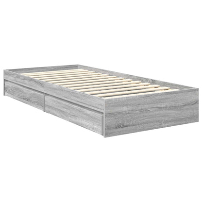 vidaXL Storage Bed with Drawer Grey Sonoma 90 x 200 cm Engineered Wood