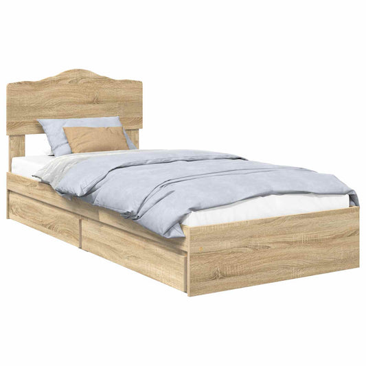 vidaXL Storage Bed with Drawer Sonoma Oak 90 x 190 cm Engineered Wood