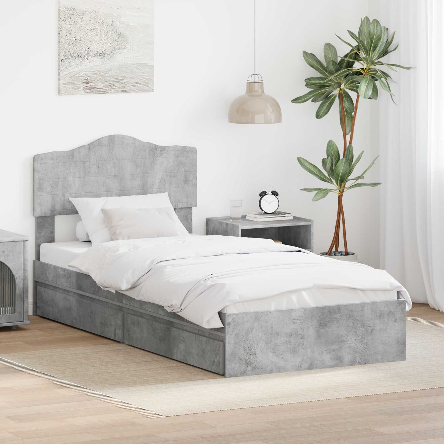vidaXL Storage Bed Concrete Grey 90 x 190 cm Engineered Wood