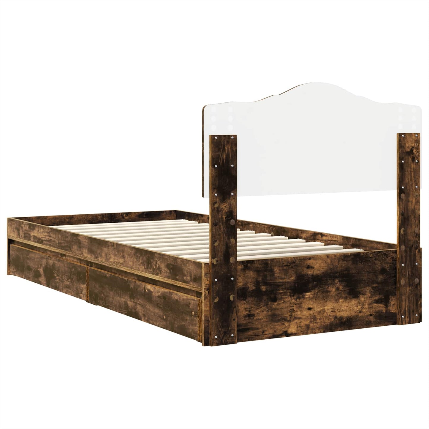 vidaXL Storage Bed with Drawer Smoked Oak 90 x 190 cm Engineered Wood