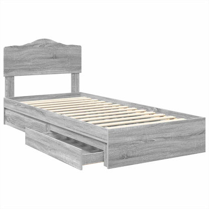 vidaXL Storage Bed with Drawer Grey Sonoma 90 x 190 cm Engineered Wood