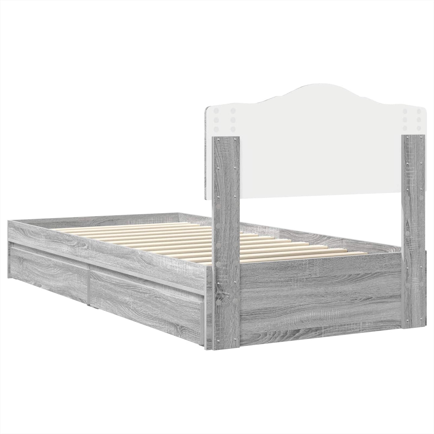vidaXL Storage Bed with Drawer Grey Sonoma 90 x 190 cm Engineered Wood