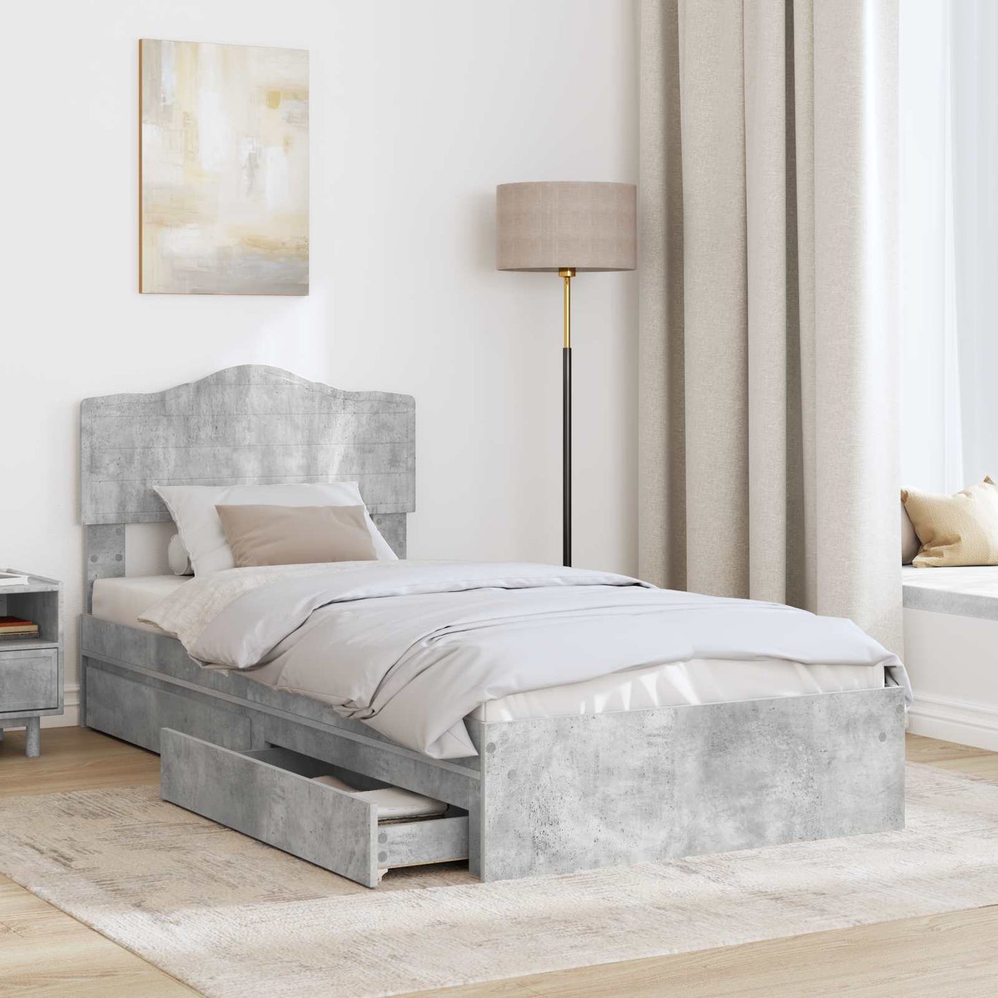 vidaXL Storage Bed Concrete Grey 70 x 190 cm Engineered Wood