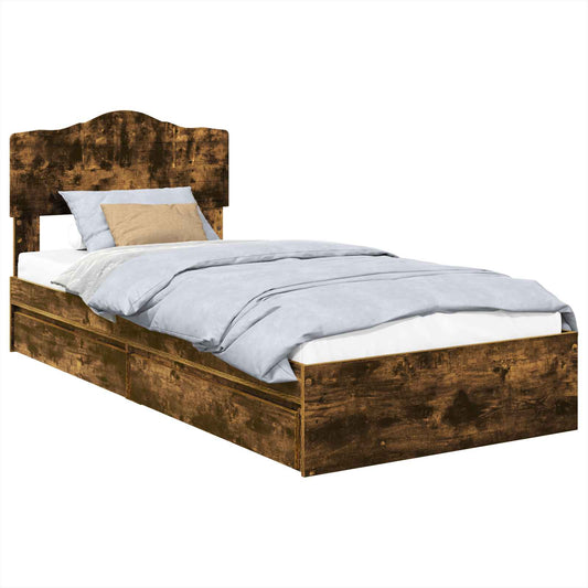 vidaXL Storage Bed with Drawer Smoked Oak 70 x 190 cm Engineered Wood