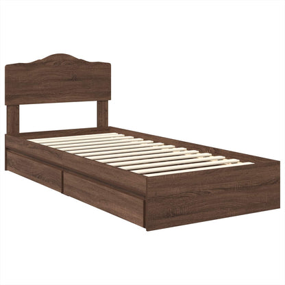 vidaXL Storage Bed with Drawer Brown Oak 70 x 190 cm Engineered Wood