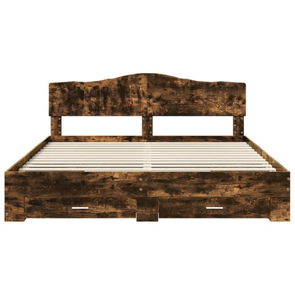 vidaXL Bed Frame with Drawer Smoked Oak 200 x 200 cm Engineered Wood