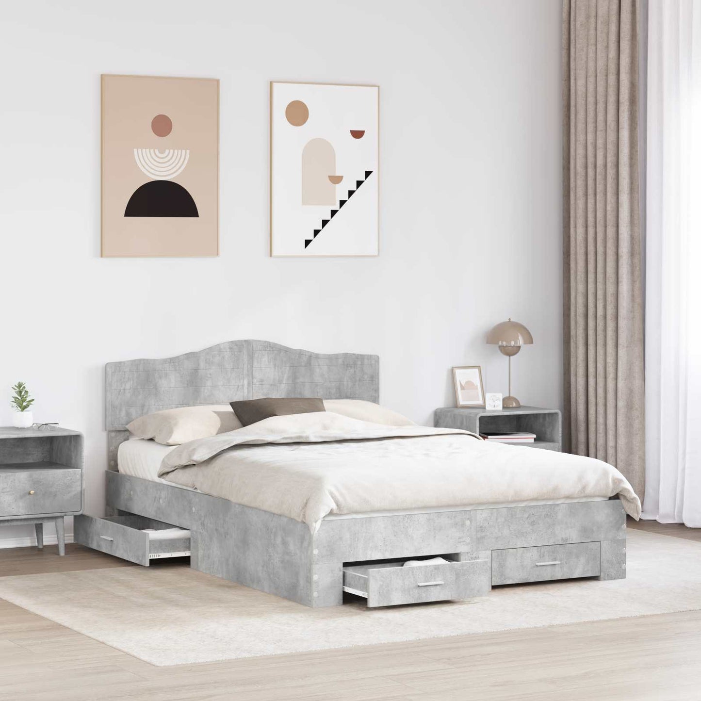 vidaXL Bed Frame Concrete Grey 160 x 200 cm Engineered Wood