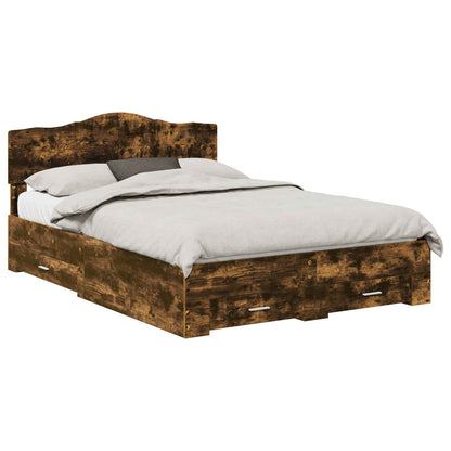 vidaXL Bed Frame with Drawer Smoked Oak 150 x 200 cm Engineered Wood