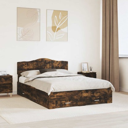 vidaXL Bed Frame with Drawer Smoked Oak 140 x 200 cm Engineered Wood