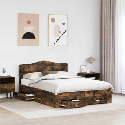 vidaXL Bed Frame with Drawer Smoked Oak 140 x 200 cm Engineered Wood