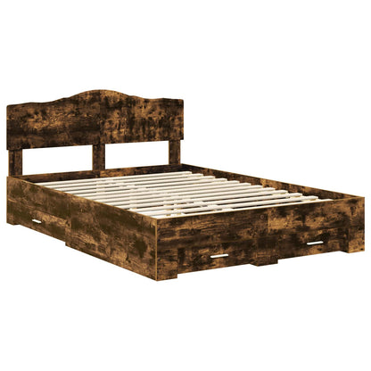 vidaXL Bed Frame with Drawer Smoked Oak 140 x 200 cm Engineered Wood