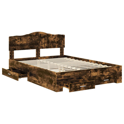 vidaXL Bed Frame with Drawer Smoked Oak 140 x 200 cm Engineered Wood