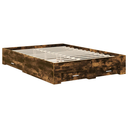 vidaXL Bed Frame with Drawer Smoked Oak 140 x 200 cm Engineered Wood