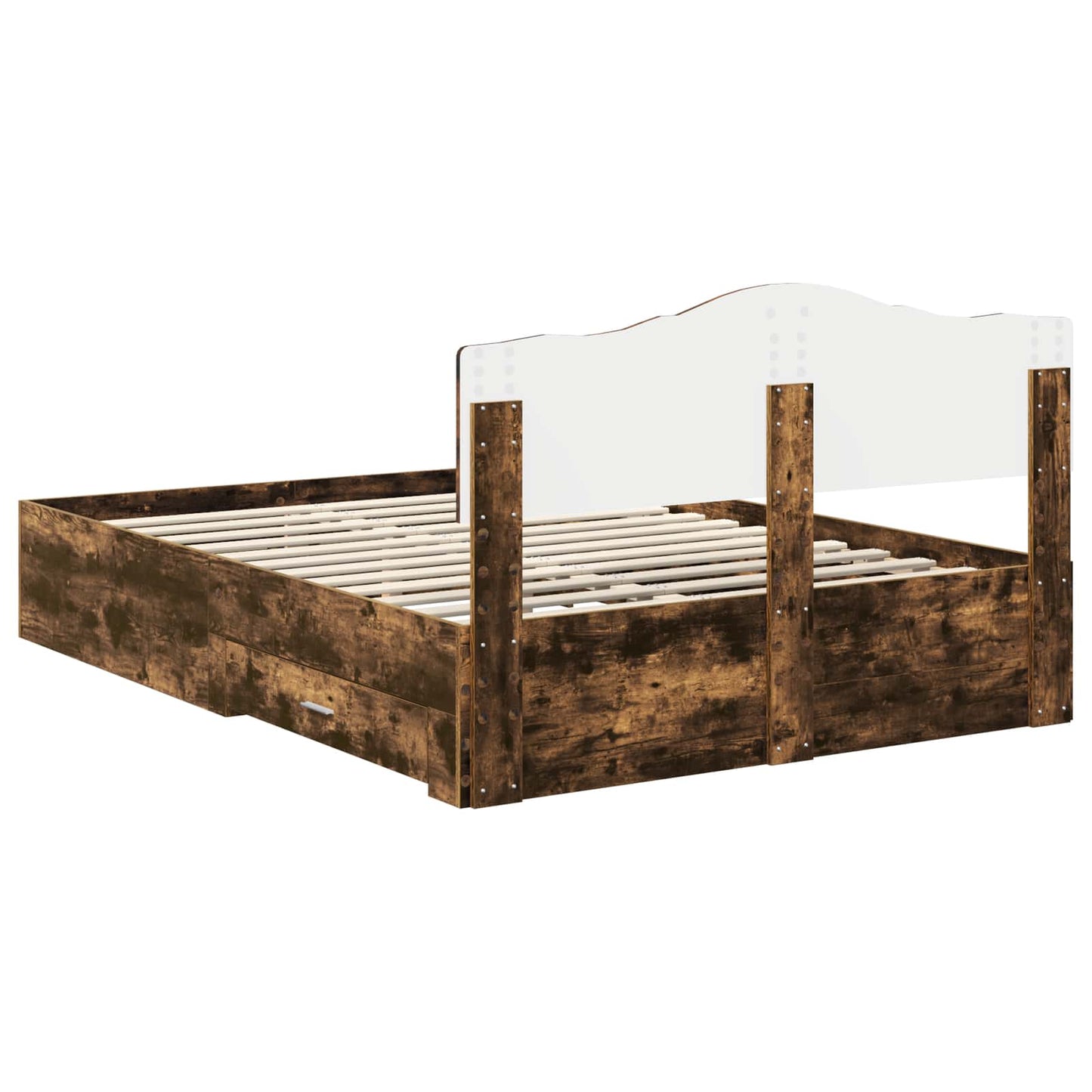 vidaXL Bed Frame with Drawer Smoked Oak 140 x 200 cm Engineered Wood