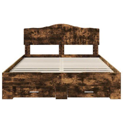 vidaXL Bed Frame with Drawer Smoked Oak 140 x 200 cm Engineered Wood