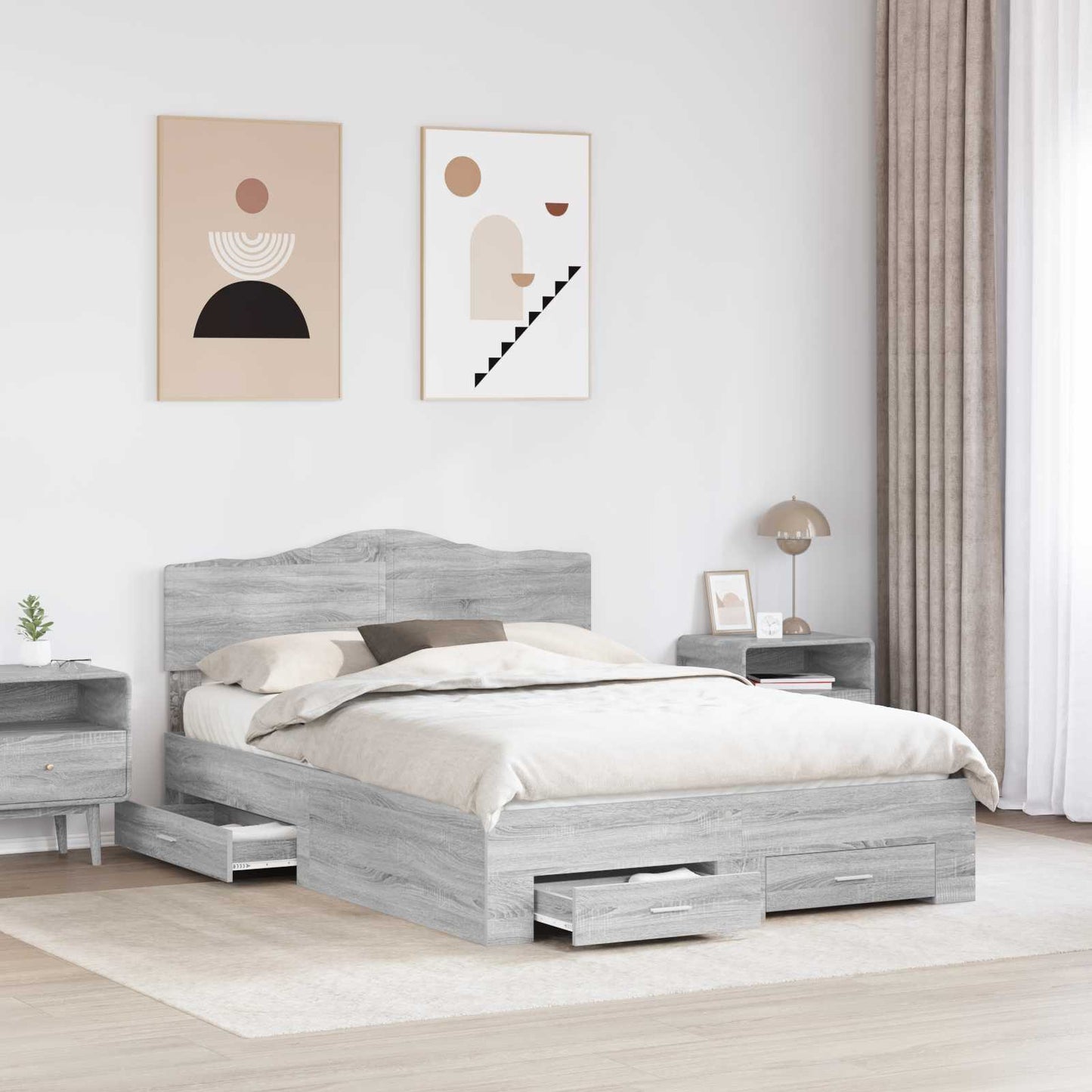 vidaXL Bed Frame with Drawer Grey Sonoma 140 x 200 cm Engineered Wood