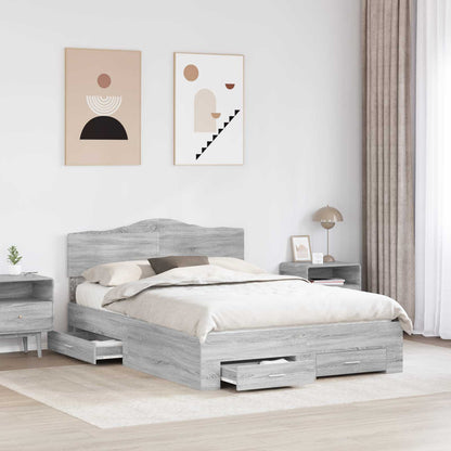 vidaXL Bed Frame with Drawer Grey Sonoma 140 x 200 cm Engineered Wood