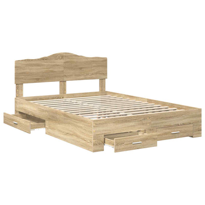 vidaXL Bed Frame with Drawer Sonoma Oak 140 x 190 cm Engineered Wood