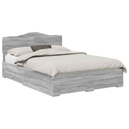 vidaXL Bed Frame with Drawer Grey Sonoma 140 x 190 cm Engineered Wood