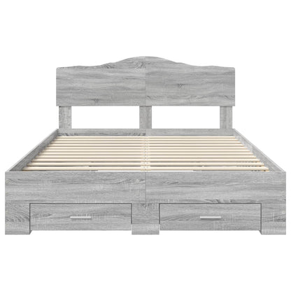 vidaXL Bed Frame with Drawer Grey Sonoma 140 x 190 cm Engineered Wood
