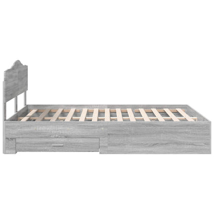 vidaXL Bed Frame with Drawer Grey Sonoma 140 x 190 cm Engineered Wood