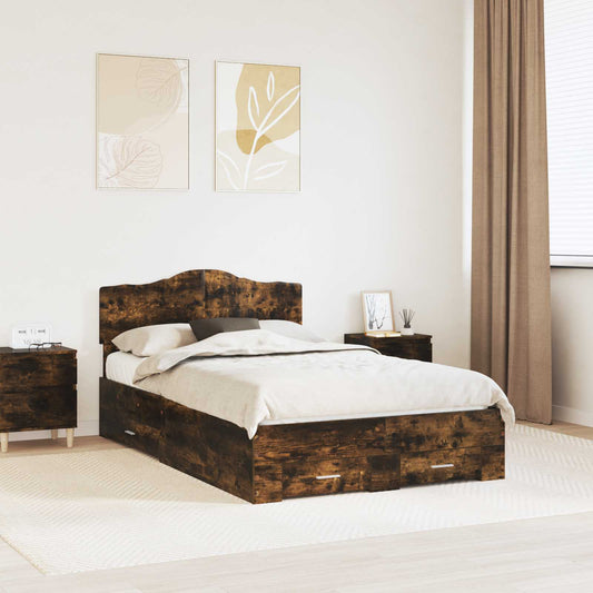 vidaXL Bed Frame with Drawer Smoked Oak 135 x 190 cm Engineered Wood