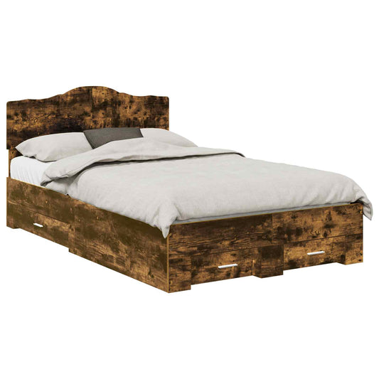 vidaXL Bed Frame with Drawer Smoked Oak 135 x 190 cm Engineered Wood