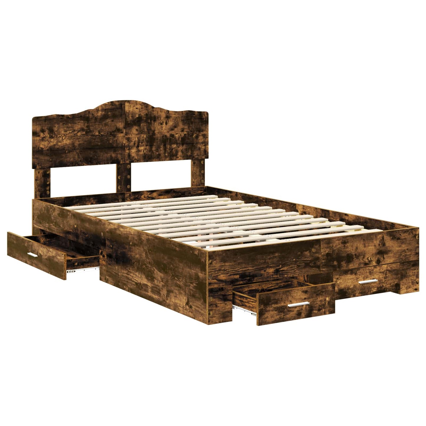 vidaXL Bed Frame with Drawer Smoked Oak 135 x 190 cm Engineered Wood