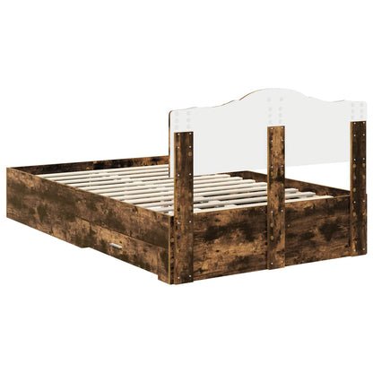 vidaXL Bed Frame with Drawer Smoked Oak 135 x 190 cm Engineered Wood