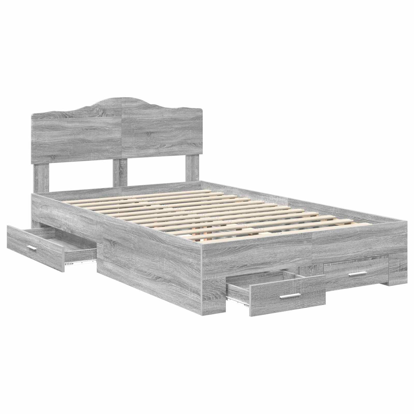 vidaXL Bed Frame with Drawer Grey Sonoma 135 x 190 cm Engineered Wood
