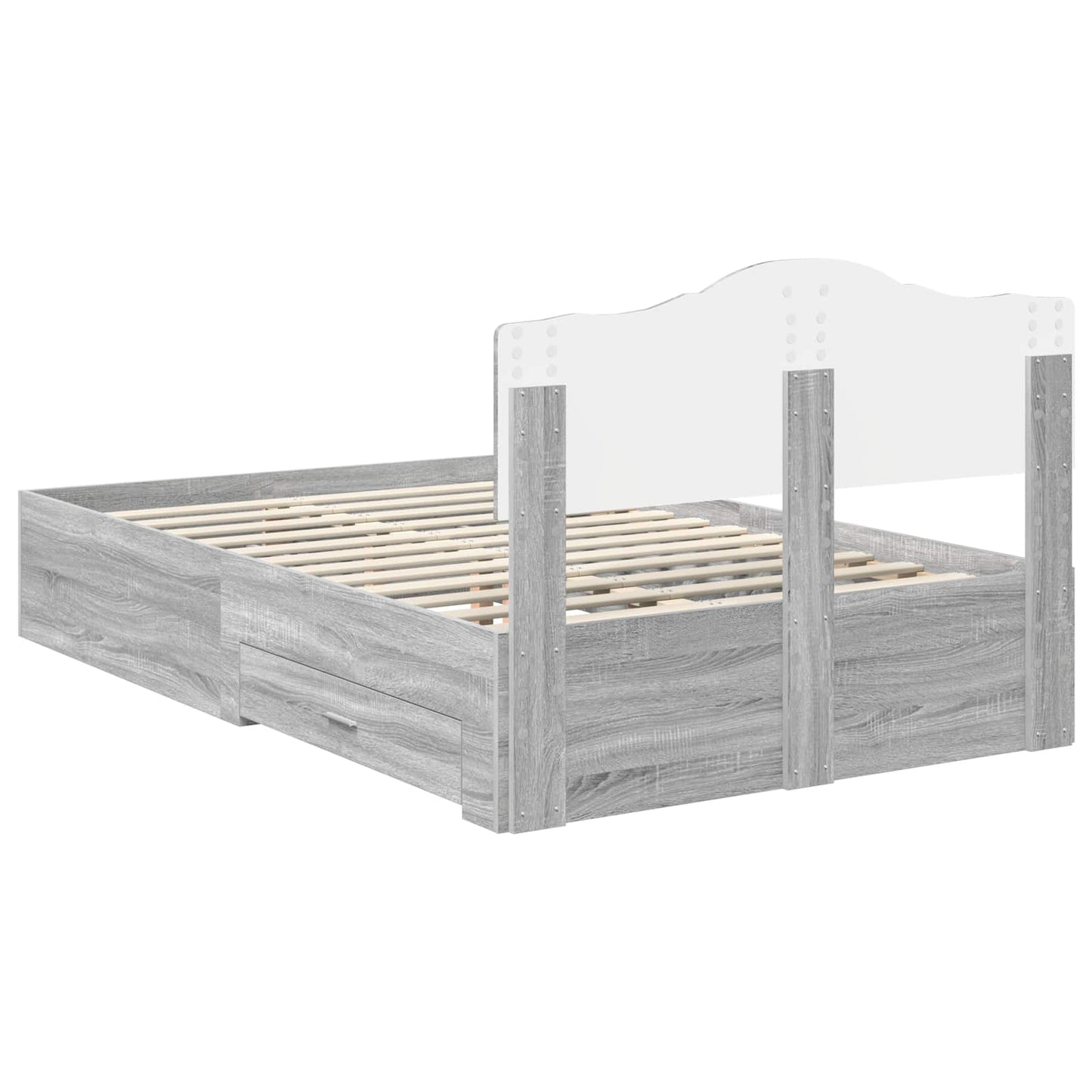 vidaXL Bed Frame with Drawer Grey Sonoma 135 x 190 cm Engineered Wood