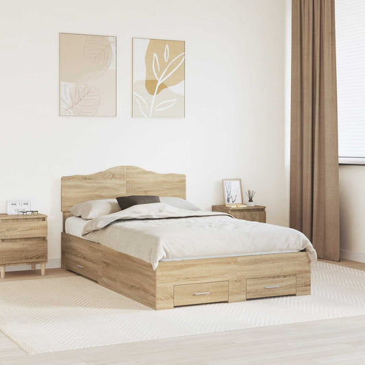 vidaXL Bed Frame with Drawer Sonoma Oak 120 x 200 cm Engineered Wood
