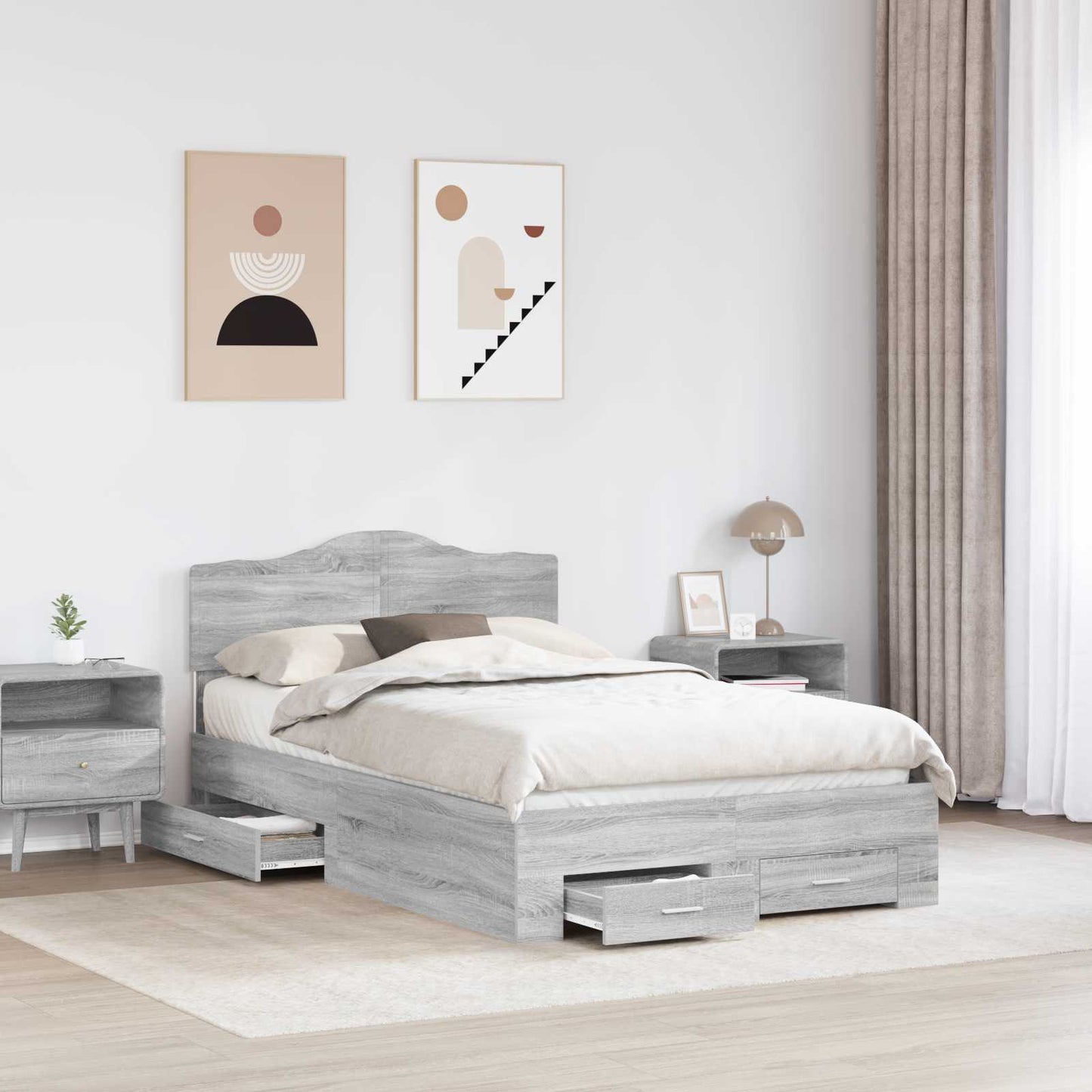 vidaXL Bed Frame with Drawer Grey Sonoma 120 x 200 cm Engineered Wood