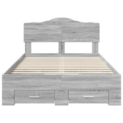 vidaXL Bed Frame with Drawer Grey Sonoma 120 x 200 cm Engineered Wood