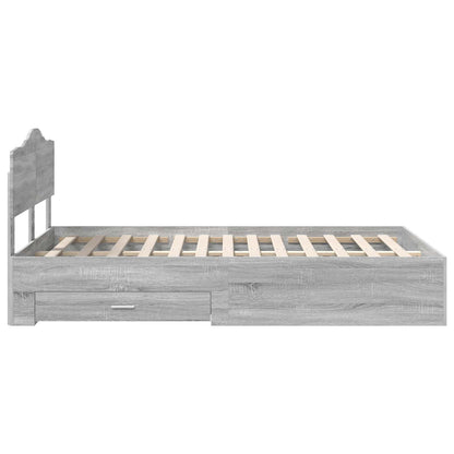 vidaXL Bed Frame with Drawer Grey Sonoma 120 x 190 cm Engineered Wood
