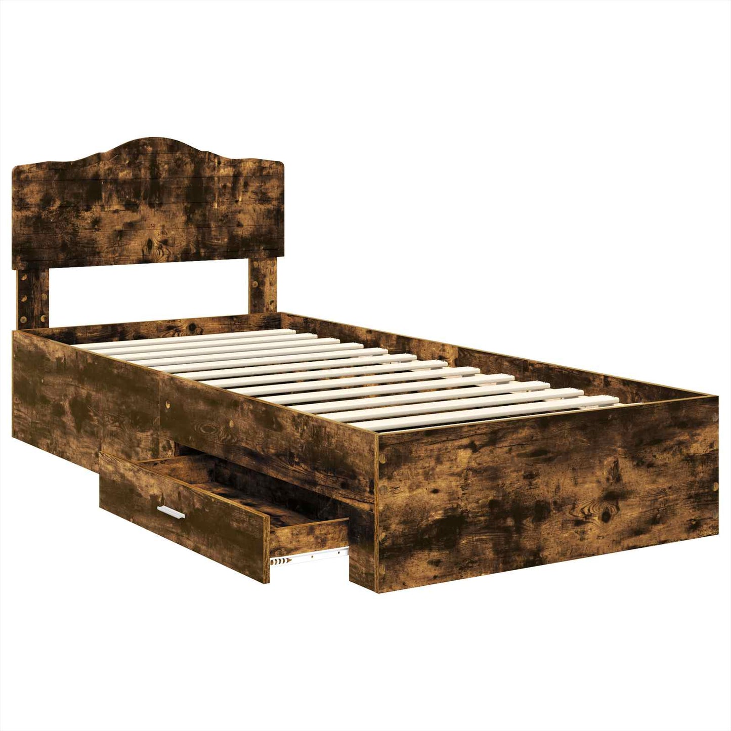vidaXL Bed Frame with Drawer Smoked Oak 100 x 200 cm Engineered Wood