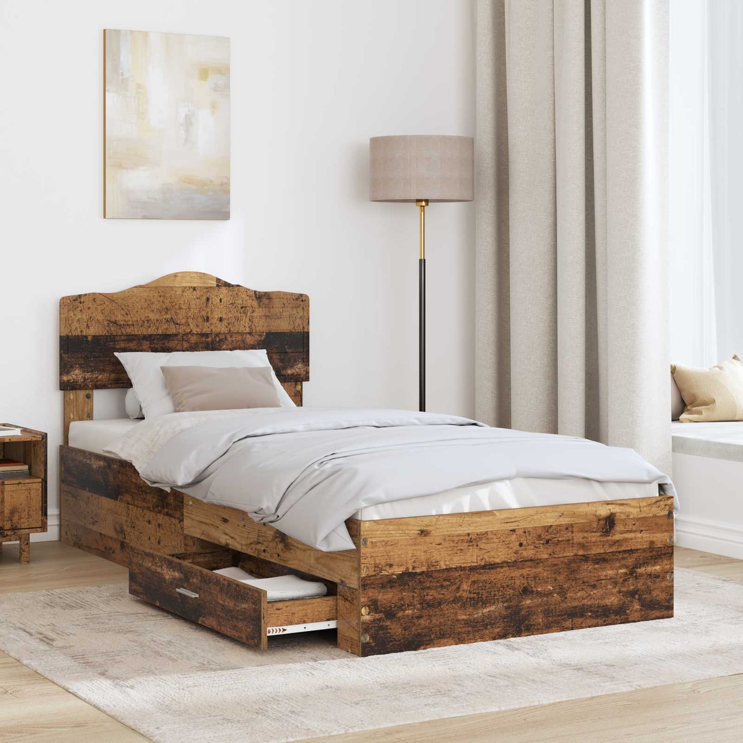 vidaXL Bed Frame with Headboard Old Wood 100 x 200 cm Engineered Wood