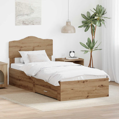 vidaXL Bed Frame with Drawer Artisan Oak 100 x 200 cm Engineered Wood